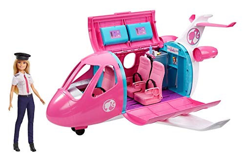 Barbie Mobilier coffret poupée pilote et son Avion de Rêve, avec mobilier, rangements et plus de 15 accessoires, jouet pour enfant, GJB33