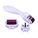 3 in 1 Micro Needle Derma Roller Kit with 3 Detachable Roller Heads(0.5mm/180 Needles, 1.0mm/600 Needles, 1.5mm/1200 Needles, Made of Medical Steel for Eyes, Face and Body) and 1 Handle - Wonderful for fine lines, acne marks, wrinkles, scars, stretch marks, cellulites, eye bags, dark spots, blemishes, saggy skin ,body and other skin problems - 100% Satisfaction Guarantee or Money Back- White Handle & Purple Roller