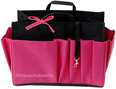 Handbag Organiser - Handbag Insert - Bag Organiser - L Black/Dark Pink - Width 9.4"(24cm) x Height 6.7"(17cm) x Depth 4.3"(11cm)