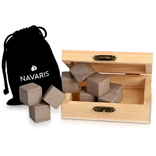 Navaris 9x Whiskey Steine Set aus Granit – Würfel Kühlsteine in Grau in Geschenk Holzbox mit Samt Beutel Chilling Cubes - 5
