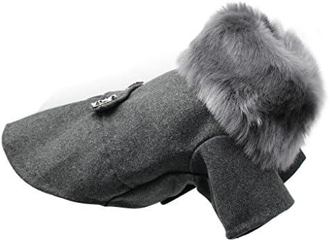 Petcircle Winter Dog Jacket With Woolen Fur Collar Warm Thick Pet Clothes Coat For Small Cat Puppy Gray M