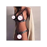 Material:Spandex,Acrylic New Women Sexy Sport Bra Sets Camouflage Letter Print Lingerie Set Push Up Seamless Corset Bralette Summer Thong Bikini Set Black M