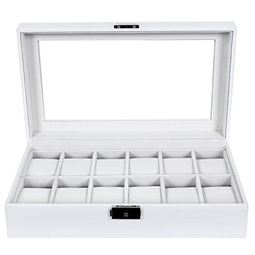 Songmics Uhrenbox für 12 Uhren Uhrenkasten Weiß JWB202 - 3