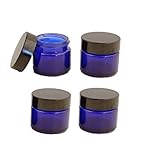 Pack of 4 x 15ml Empty Blue Glass Jar with Black Lid for Aromatherapy, Cosmetics, Lip Balm and Cream