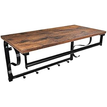 VASAGLE Wandgarderobe mit Ablage, Wandregal mit 5 abnehmbaren Haken