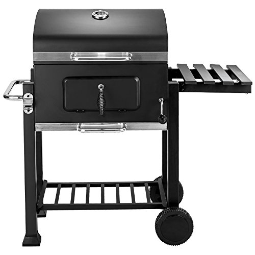 TecTake Luxus Holzkohlegrill Barbecue Smoker Grill Grillwagen | inkl. integriertes Thermometer & Flaschenöffner | 115 x 65 x 107 cm - 3