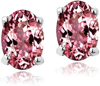 Sterling Silver .7 Ct Pink Tourmaline 6x4 Oval Stud Earrings