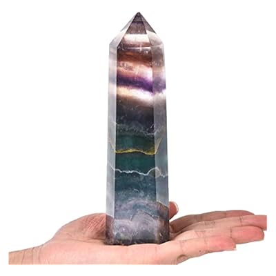 Amoystone Large Healing Crystal Obelisk Towers 5 Multicolor Fluorite Point Wand Home Decor Reiki Healing 0.6-1.1 Lbs