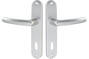 Vachette Set de Poignée de Porte sur Petite Plaque - Version Clé L, Porte de Chambre, Bureau - Entraxe 165 mm - Système de Pose Facile - Aluminium Résistant - Finition Argent - Garantie 2 Ans