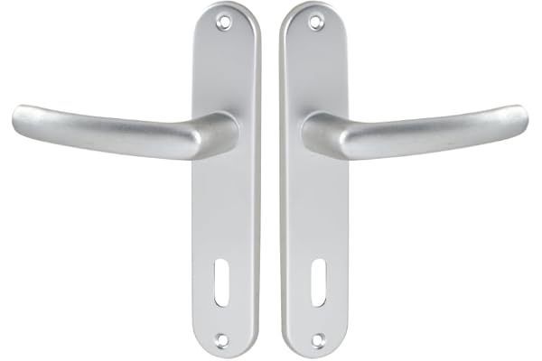 Vachette Set de Poignée de Porte sur Petite Plaque - Version Clé L, Porte de Chambre, Bureau - Entraxe 165 mm - Système de Pose Facile - Aluminium Résistant - Finition Argent - Garantie 2 Ans