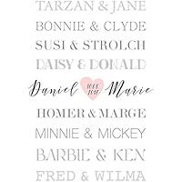 Kunstdruck ungerahmt, Traumpaar Liebe, Hochzeitsgeschenk, berühmte Paare, Geschenkidee personalisiert, Jahrestag, Gastgeschenk