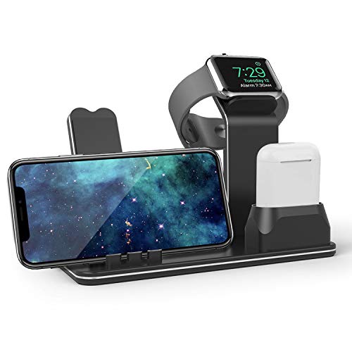 SETROVIC 3In1 Premium Pure Aluminum Charging Stand,Support Night Stand Mode, Compatible With Apple Watch Series 4/3/2/1/Airpods, Compatible XS Max/XR/X/8 Plus/7 Plus/6s