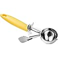 JUNADAEL J Portion Scoop, 2 OZ Cookie Scoop, #20 Cookie Dough Scoop, Disher Scoop, Yellow Handle, for Portion Control, Scoop Cookie Dough, Cupcake Batter, Ice Cream