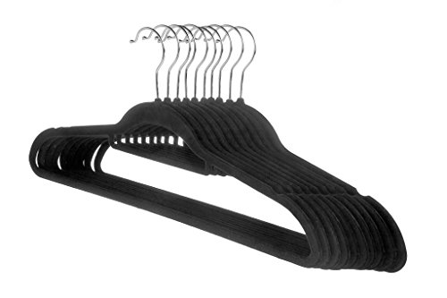 HOMELYWORLD pack of 30 Thin, Velvet Coat Hangers, Space Saving, Black Color, Solid Space saving, Non Slip Surface, 45cm Wide (30)