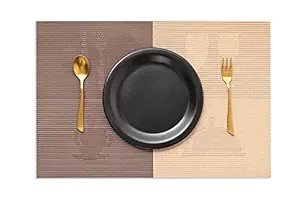 Ravido Set of 6 PVC Heat Resistant Table Placemats Anti-Skid Washable Kitchen Table Mats Non-Slip Double Sided Placemats Easy to Clean Suitable for Dining Table Kitchen Restaurant 45x30 cm (Brown, 6)