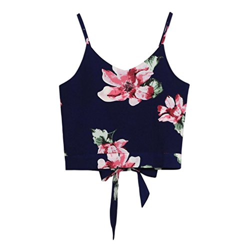 Preisvergleich Produktbild Luckycat Damen Sommertop Gedruckte Bluse Top Reizvoller Schulterfrei Kurz Tank Top Chiffon Trägertop Trägershirts Tagless Top mit Dünnen Trägern (Navy, S)