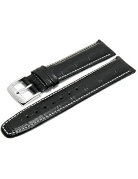 Meyhofer Uhrenarmband Zamora 20mm schwarz Leder Alligator-Prägung helle Naht MyKuslbK1432B/20mm/schwarz/hN