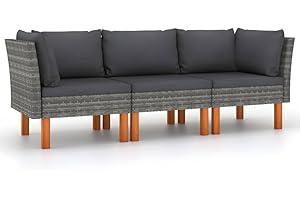 vidaXL Sofá de Jardín de 3 Plazas con Cojines Patio Muebles Mobiliario Terraza Exterior Hogar Silla Asiento Acolchado Ratán Sintético Gris