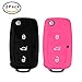 Produktbild 2 Stück Schlüsselhülle VW, E-Unicorn Autoschlüssel Schlüssel Hülle Silikon Tasche Volkswagen VW Golf 7 6 5 4 Skoda Fabia Passat Bora Lupo Schutzhülle Klappschlüssel Etui Schale Car Key Fernbedienung Blende Klappschlüssel - Schwarz Rosa
