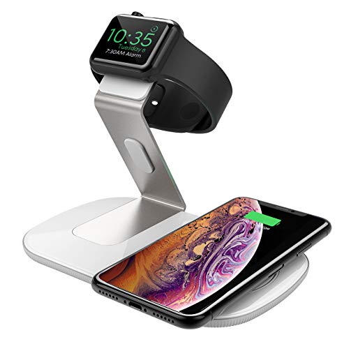 Seneo 2 en 1 Chargeur Induction Stand pour iPhoneX et iWatch, Chargeur Support Charge Qi Portable en Aluminum, pour iPhoneXS/XS Max/XR/X/8/8Plus, Galaxy S9/S9 Plus, Note 8, S7/S7 Edge et Appareil Qi