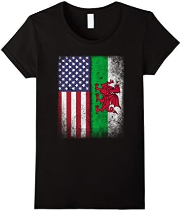 American Welsh Flag T-shirt Wales European Heritage Cymru Female Large Black