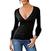 Produktbild JUSTSELL New Arrivial  Herbst Langarmshirts Damen,Frauen V-Ausschnitt Tunika Tops Rüschenärme Langarm Damentops Falten Bluse Slim Hüftslip Oberteile