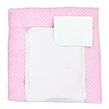 TupTam Wickelauflage inkl. 2 Frotteebezüge Wasserfest Abnehmbar Wickelunterlage Wickeltischauflage, Farbe: Punkte Rosa, Größe: 76 x 76 cm