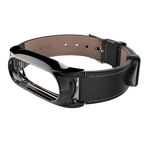 Elegante correa de piel de repuesto para reloj MiBand 2 Xiaomi  magn  tica y sin tornillos   negro