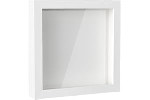 Rseuphiee Cornice 3D Profonda, 20x20 cm Legno Cornice per Oggetti Fino a 3 cm, Cornice Portafoto 3D da Eiempire, Bianco Cornice Quadrata, Ombra Profonda Box, per Fiore, Regali, Souvenir