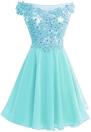 Poplarboy Women's Sexy Short Beaded Applique Cocktail Homecoming Evening Dress Sequins Chiffon Formal Party Gown Size 10 Light Blue