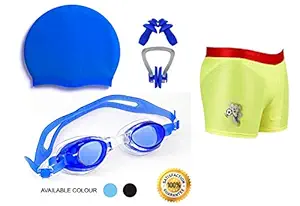 Baby & Sons Boy Swimming Kit with 1 Swimming Shorts | Costume | Trunk Swimming 1 Anti Fog Swimming Goggles 1 Silicone Swimming Cap 1 Nose Clip 2 Ear Plugs ( Design / Color May Vary ) (6-7 Years)