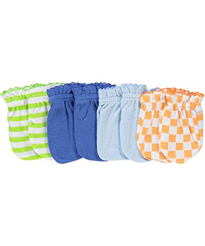 Luvable Friends "Stripes & Solid" 4-Pack Scratch Mittens - blue, newborn