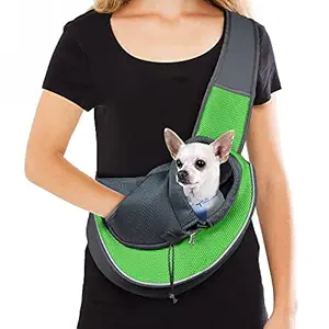 WOYYHO Pet Dog Sling Carrier Puppy Sling Bag Small Dogs Cats Carrier Adjustable Strap Mesh Hand Free Dog Satchel Carrier for Outdoor Travel ( S ( up to 5 lbs ) , Green )