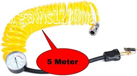 coil air hose line for tyre inflator with fitted gauge with solid brass snap on