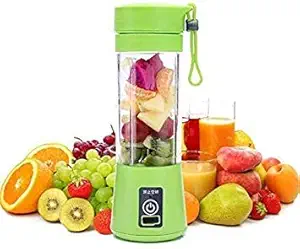 ASTRECA 4 Blades Portable USB Electric Blender Juicer Cup Plastic Fruit Juicer Grinder 380ml Juice Blender Fruit Juicer Bottle (Multicolour)