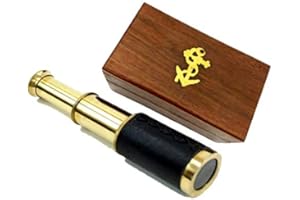 THOR INSTRUMENTS Messing-Teleskop mit Holzkasten, 15,2 cm, PiratenNavigation mit Anker-Holzbox