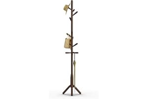 Awatiwa Solid Wood Coat Rack, Freestanding Tree-Shaped Coat Rack with 11 Hooks, Main Pole 1.6" dia,for Clothes, Hat Stand Used in Bedroom/Office/Entryway (3-Leg Base, Dark Walnut)