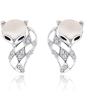 ein paar Damen Mädchen Ohrringe , elegant Fuchs Ohrhänger Ohrstecker mit imitation Katzaugen Stein Strass, silber