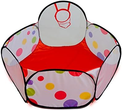 Winstory Foldable Kids Toddler Children Fun Pop Up Toys Ball Pit Baby Play Pen Tent Ball Pool Game House (1m ball pool with basketball nets)