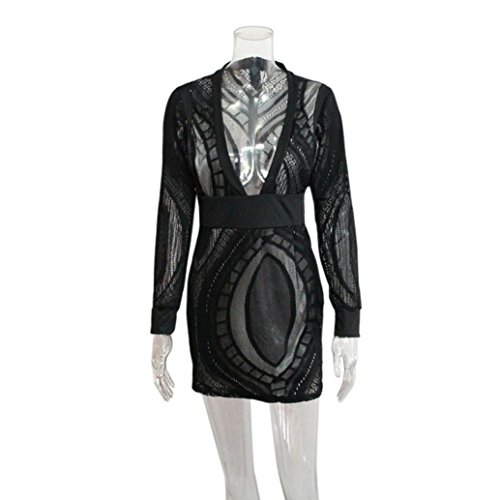 OVERDOSE Damen Schwarz Hoher Kleid Hals Hochgeschlossen Hoch Necked Langarm Paket Hüfte Dünnes Kleid (S, Y-C-Black) - 6