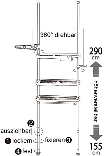 WOLTU BZ4109+BZ4110 Teleskop Garderobensystem, Regal Standregal, verstellbares Ordnungssystem, Metall&Kunststoff, 160-290cm, 3 Ablagen, weiß - 4