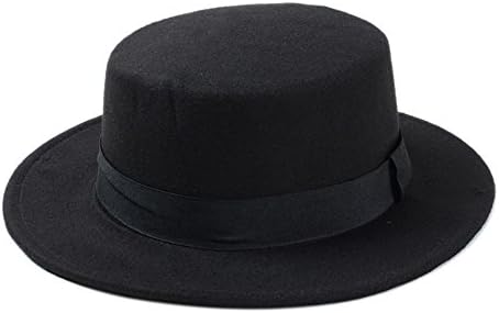 HongGXD Hat For Women, Wool Boater Flat Top Hat For Women's Felt Wide Brim Fedora Hat Laday Prok Pie Chapeu de Feltro Bowler Gambler Top Hat (Color : Black, Size : 58cm)