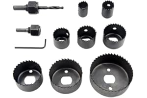 XLX BGTXINGI Kit de 11 scies-cloches (avec 2 mandrins, 1 mandrin, 8 lames et 1 clé hexagonale) 3/4"- 21/5,1 cm Ensemble de forets pour le travail du bois, PVC et les tuyaux en plâtre