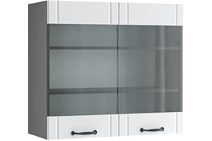 Vicco Mobile da cucina in vetro Fame-Line, Bianco casa di campagna/Antracite, 80 cm