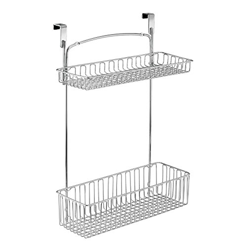 mDesign Aufbewahrungskorb für Küchen- und Badutensilien – praktischer Regalkorb aus Stahl in Chromoptik – einfach zu montierender Schrankkorb zum Einhängen mit zwei Ebenen - 3