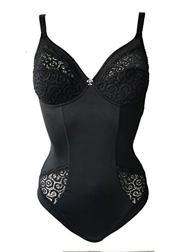 Lady Bella P0189 Body Faja Reductora Adelgazantes Mujer con Encaje Copas B sin Aro sin Costuras Forradas en algodón Body Shaper Elegante Moldeador Tirantes Anchos (Negro, 2B)