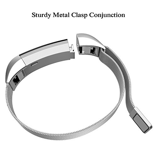 Fitbit Alta HR und Alta Armband Sport, Swees Edelstahl Uhrenarmband Mailänder Magnetschleife Edelstahlband Ersatz Armband Für Fitbit Alta HR und Alta – Silber - 7