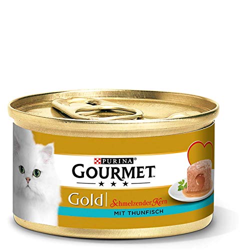 Purina GOURMET Gold Schmelzender Kern: Katzenfutter, Nassfutter für ausgewachsene Katzen, Pastete mit Saucenkern, Menge: 12er Pack (12 x 85 g)