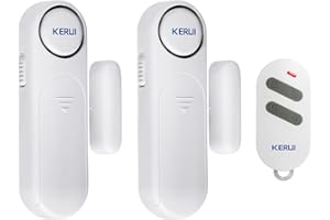 Door Alarm, KERUI D121 Wireless Door Window Contact Alarm with Remote Control, 3 Modes Garage Shed Alarm Sensor for Home Shop Security, 2 Door Alarm and 1 Remote Control