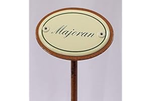 linoows Kräuterschild Kräuterstecker Emaille, Majoran, Erdspieß 25 cm